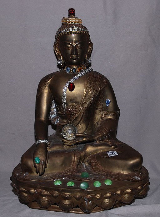 Seated Thai figure with precious stones, 19"h: Seated Thai figure with precious stones, 19"h