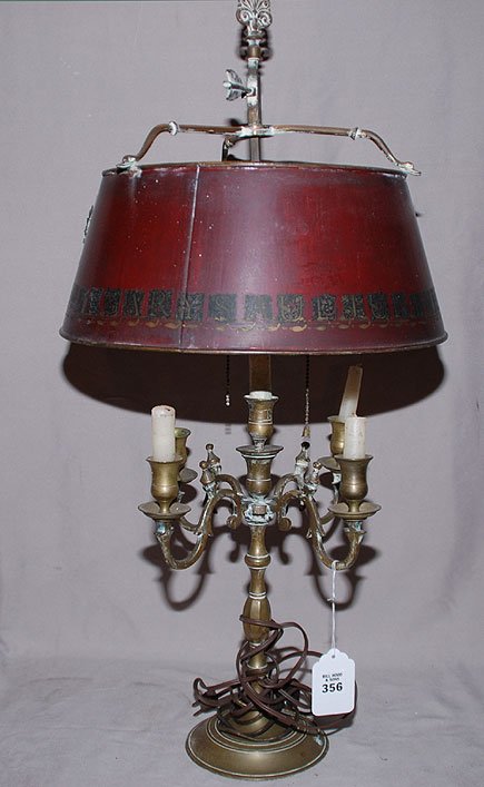 French tole bouellot lamp, 19th century, 32"h: French tole bouellot lamp, 19th century, 32"h