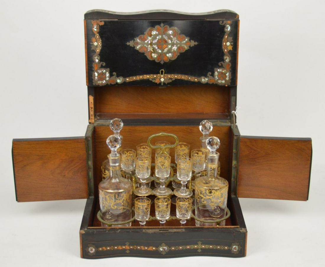 Antique Tantalus, Black Lacquer with Mother of Pearl (1 of 10)