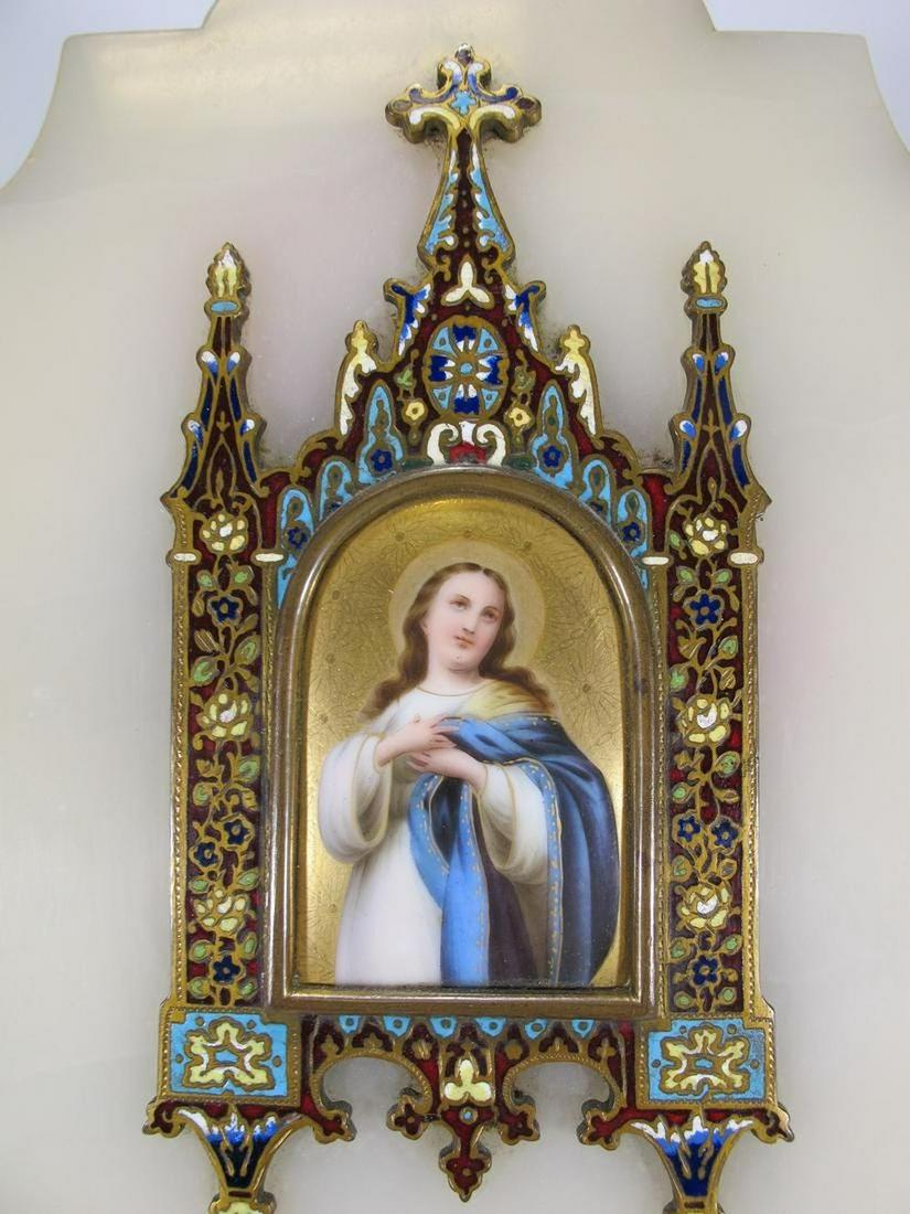 Antique bronze champleve, porcelain & onyx Holy water (1 of 7)