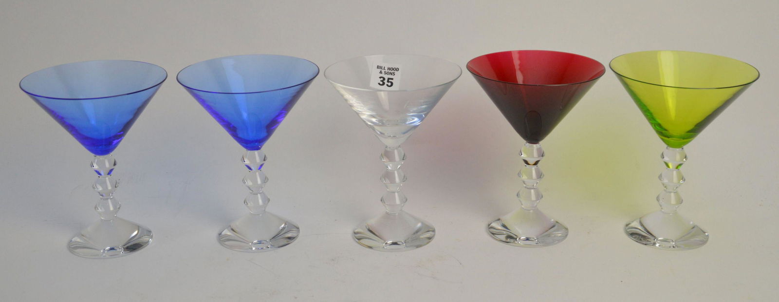 5 Baccarat Martini Glasses. 2 blue, 1 Red ,  1 Green (1 of 4)