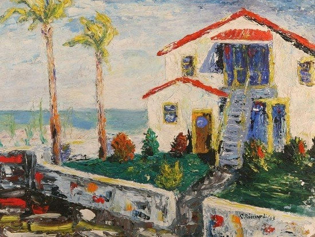 Cesare Ricciardi (1892 - 1973) Beach House Painting, (1 of 2)