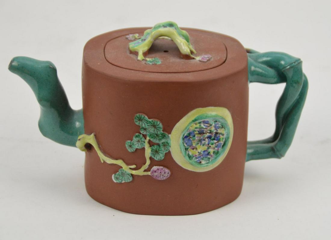 Chinese brown pottery Tea Pot with bamboo design, 4 (1 of 7)
