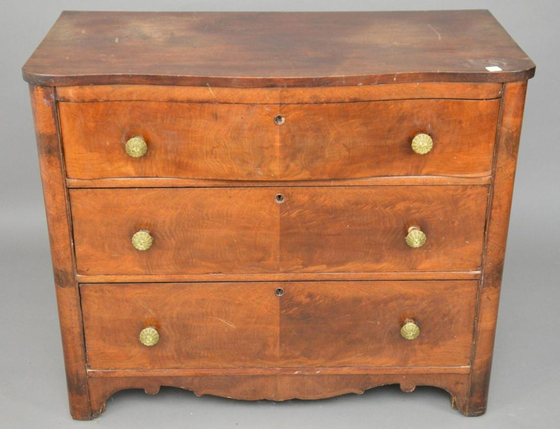 Mahogany 3 Drawer Chest, 19th C. Slightly Serpentine (1 of 7)