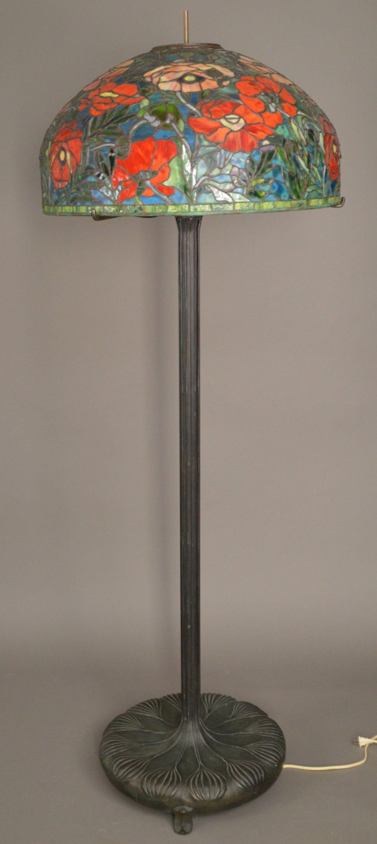 Tiffany Style Floor Lamp, Shade is Red Poppy Leaded (1 of 12)