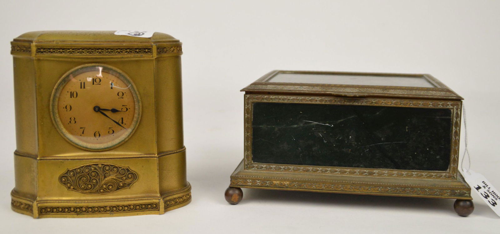 Brass European Clock & Jewelry Box. Clock 5" x 5" (1 of 8)