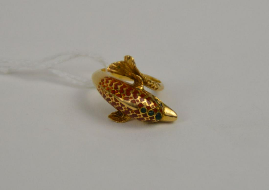18K Yellow Gold Enamel Dolphin Ring. Size 4.5 Weight (1 of 3)