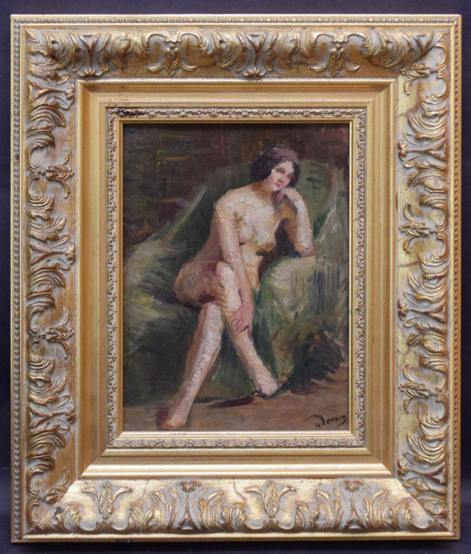 Andre Derain (1880-1954) France, Nude Oil Painting: Andre Derain (1880-1954) was active/lived in France. Oil on board, Pensive lady seated in a chair. Estate Stamp on reverse side - see pics. Painting size 7-1/4 x 10 inches