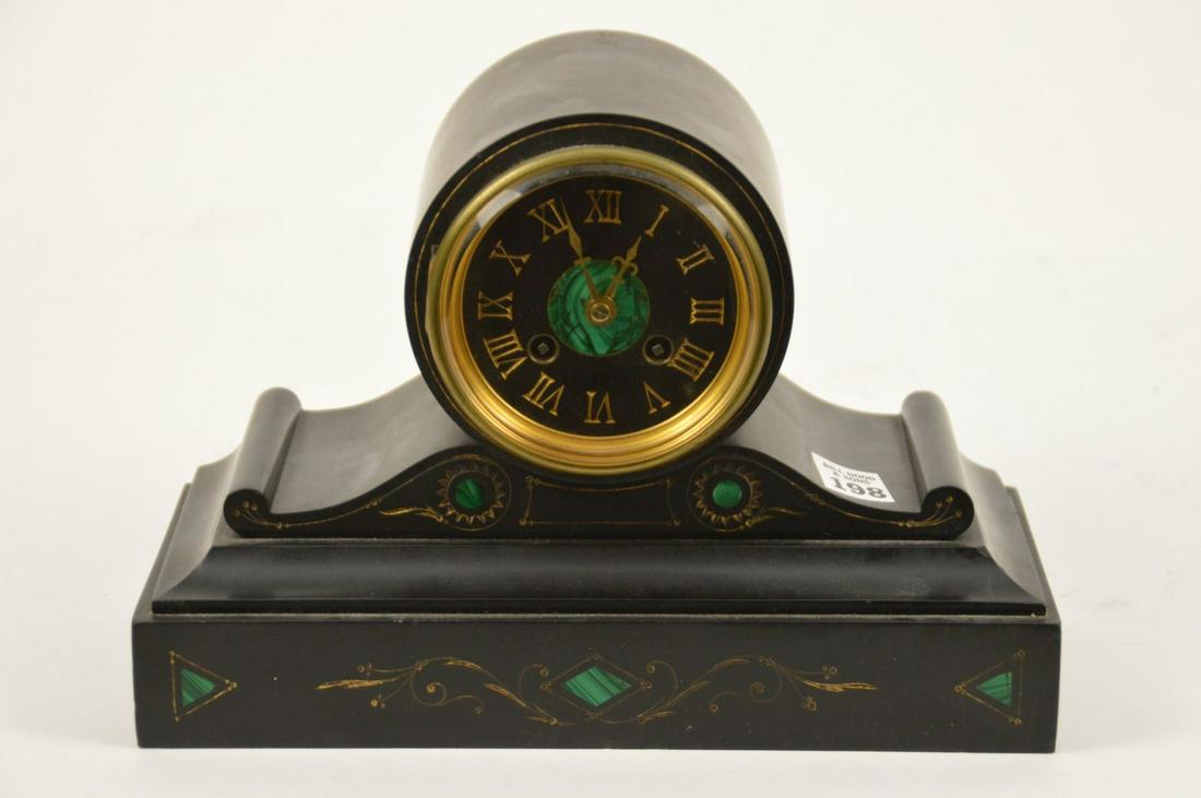 19th C. Slate Mantel Clock with Inlaid Malachite - a (1 of 5)