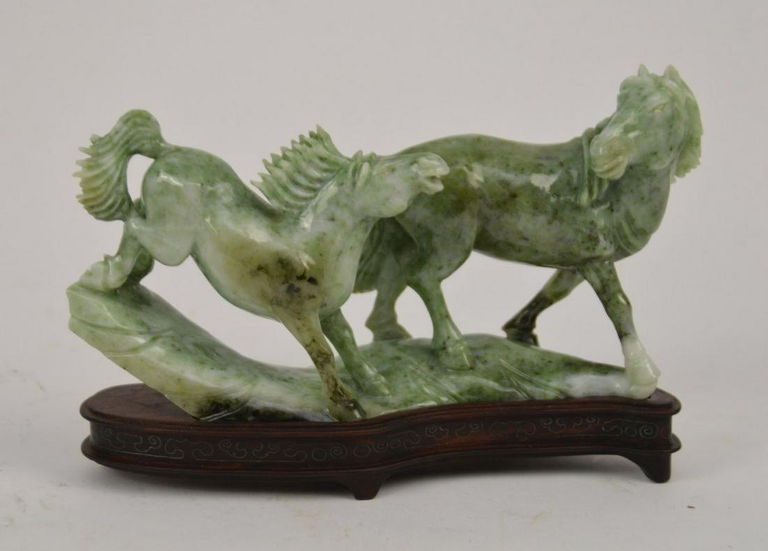 Chinese Jade 2 Horse Carving, 7 3/4"L (1 of 3)