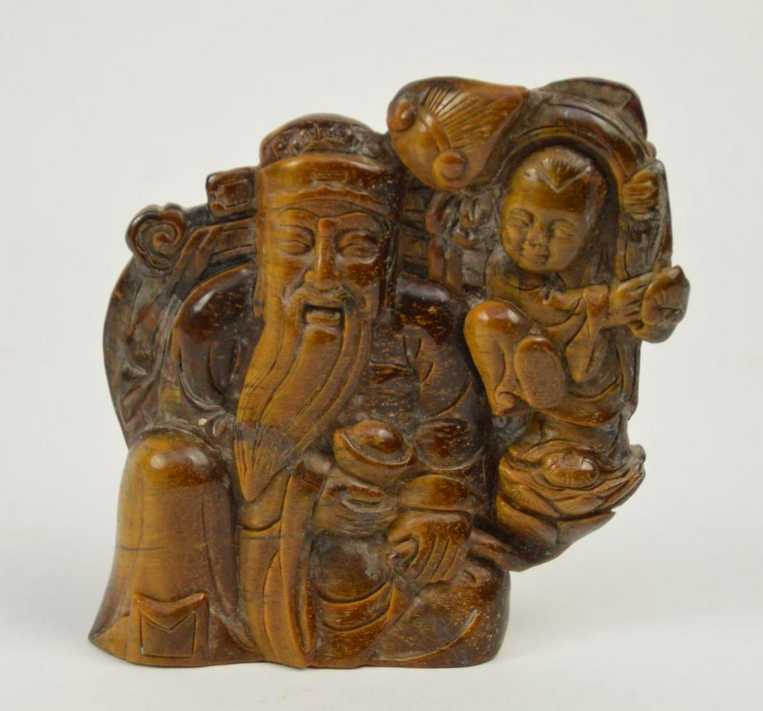 Chinese Tiger Eye Carving of Man & Child, 5 1/4"h (1 of 4)