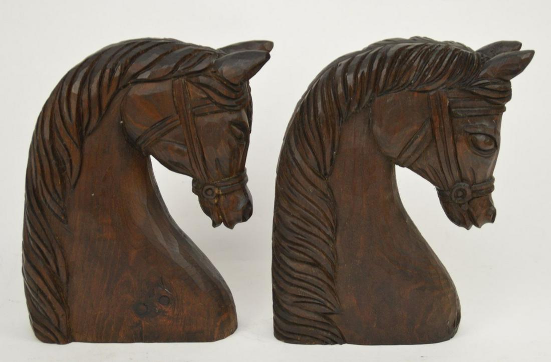 Carved Wood Horse Heads, Made in Spain, 11"h: Carved Wood Horse Heads, Made in Spain, 11"h