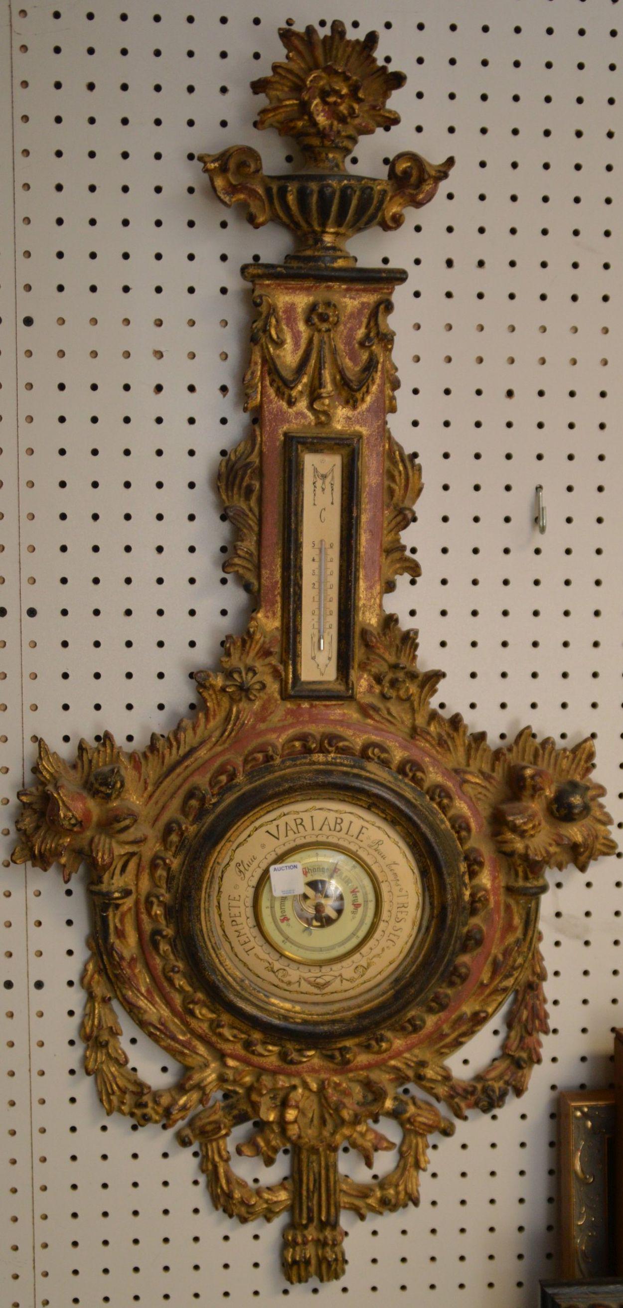 Decorative Carved Gilded Barometer, 38"h x 19"w (1 of 3)