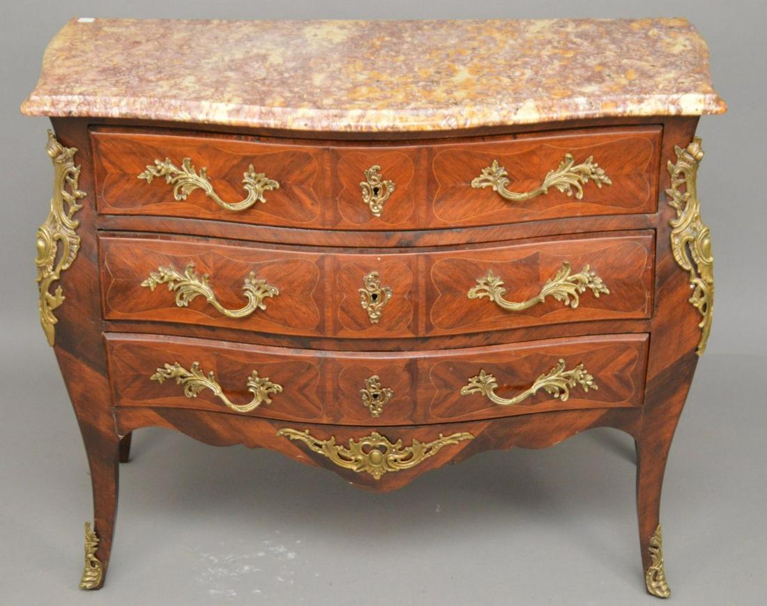 French Chest, 3 Drawers with Gilt Metal Mounts, Marble (1 of 7)