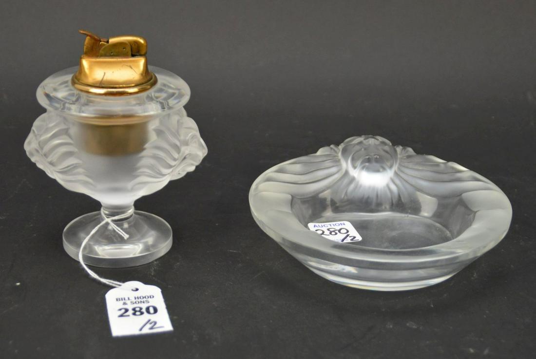 Lalique France Crystal "Tete De Lion" Dish & Lighter - (1 of 4)