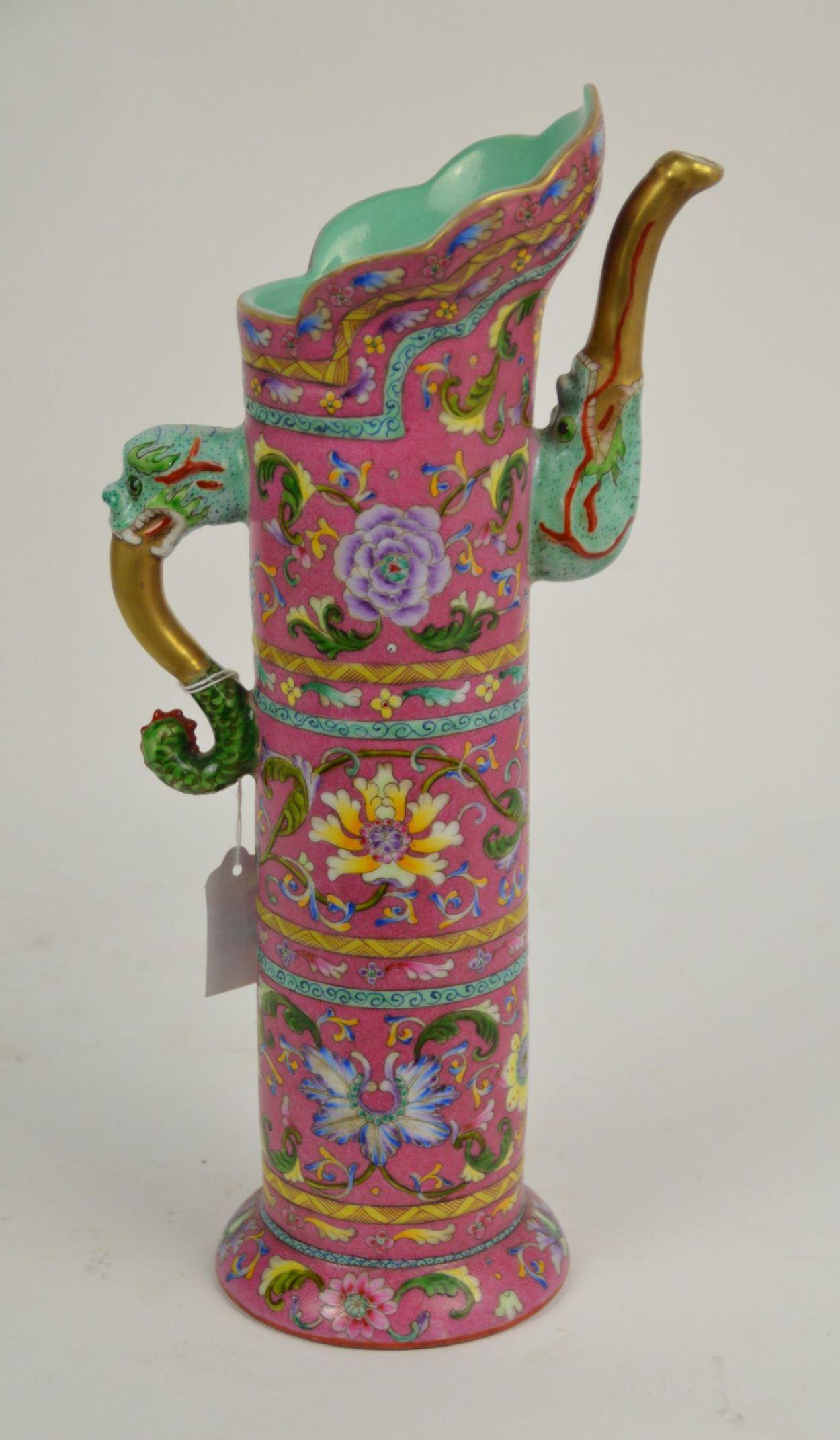 Chinese Famille Rose Porcelain Tall Cylindrical Pitcher (1 of 6)
