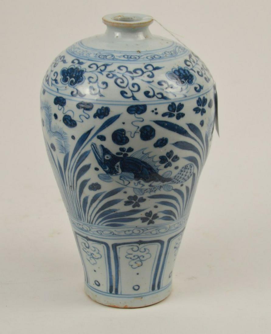Chinese Blue & White Porcelain Fish Motif Meiping Vase (1 of 6)