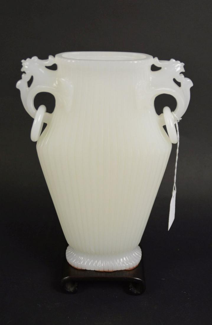 Chinese Carved White Stone Vase - with vertical (1 of 4)
