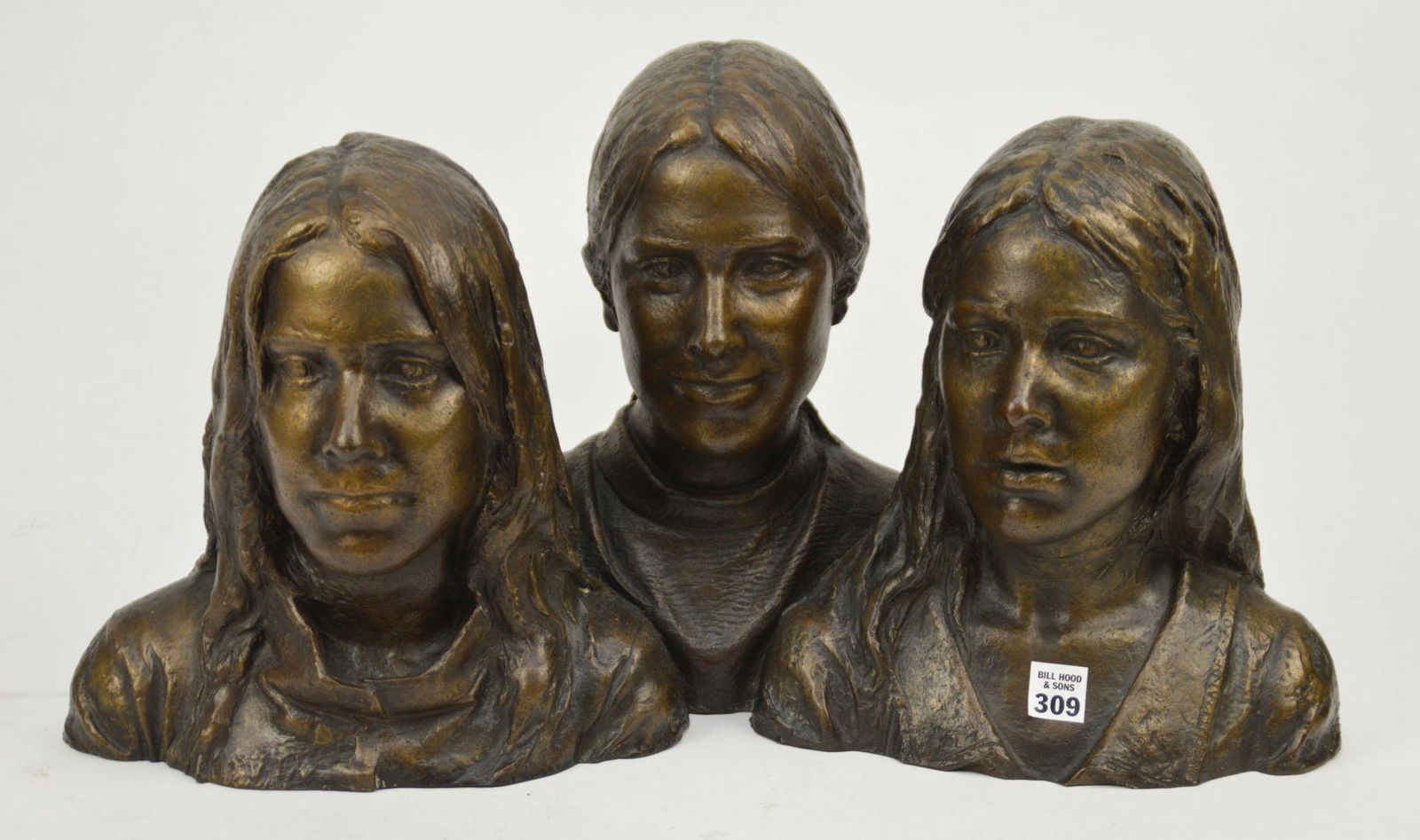 Vintage Signed Bronze Figural Bust Group - 20th (1 of 8)