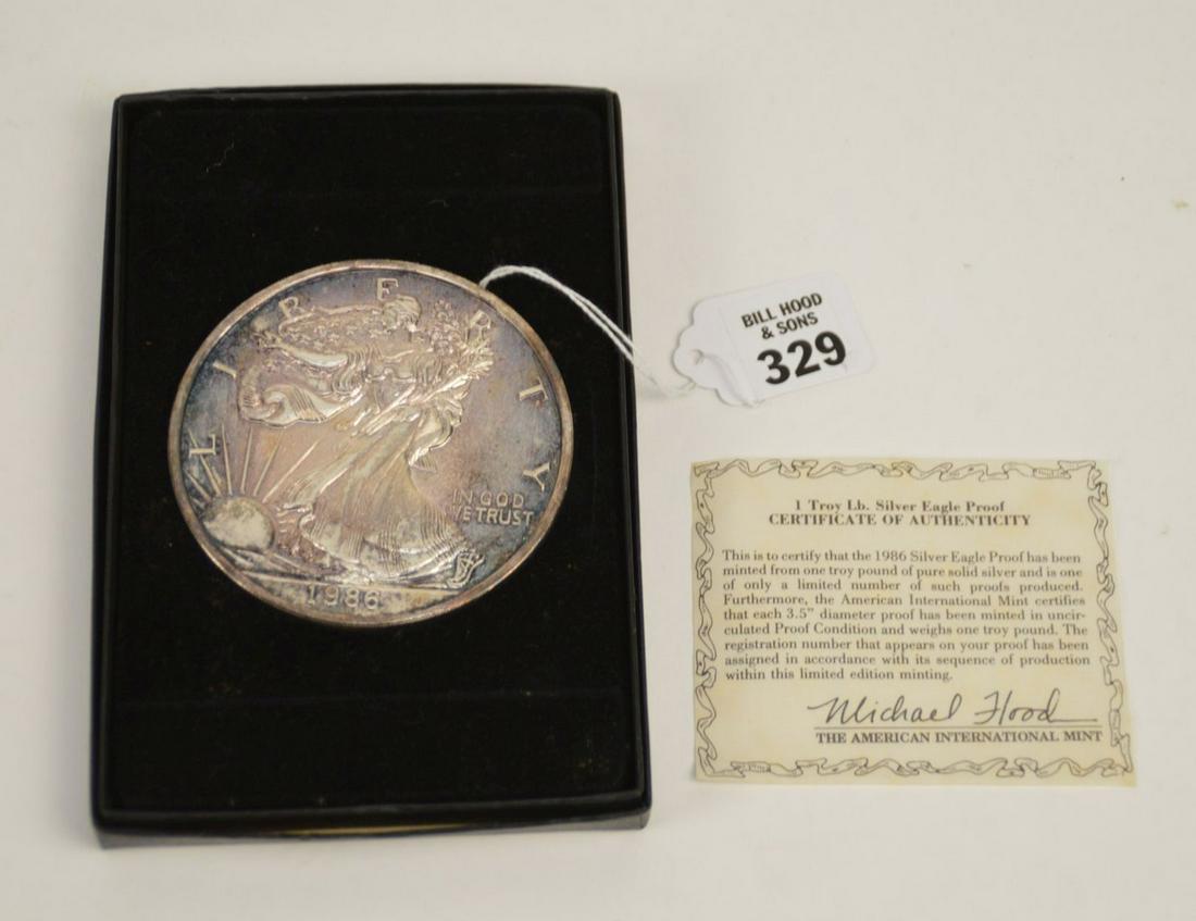 1 Troy Lb Silver Eagle Proof with COA.  3.5" 12 ozt (1 of 7)