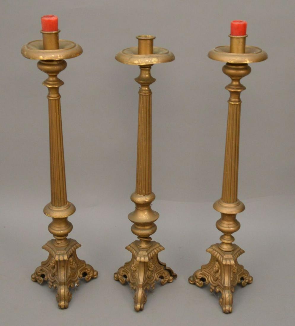 3 Brass Tall Candlesticks, 32 inches tall (1 of 4)