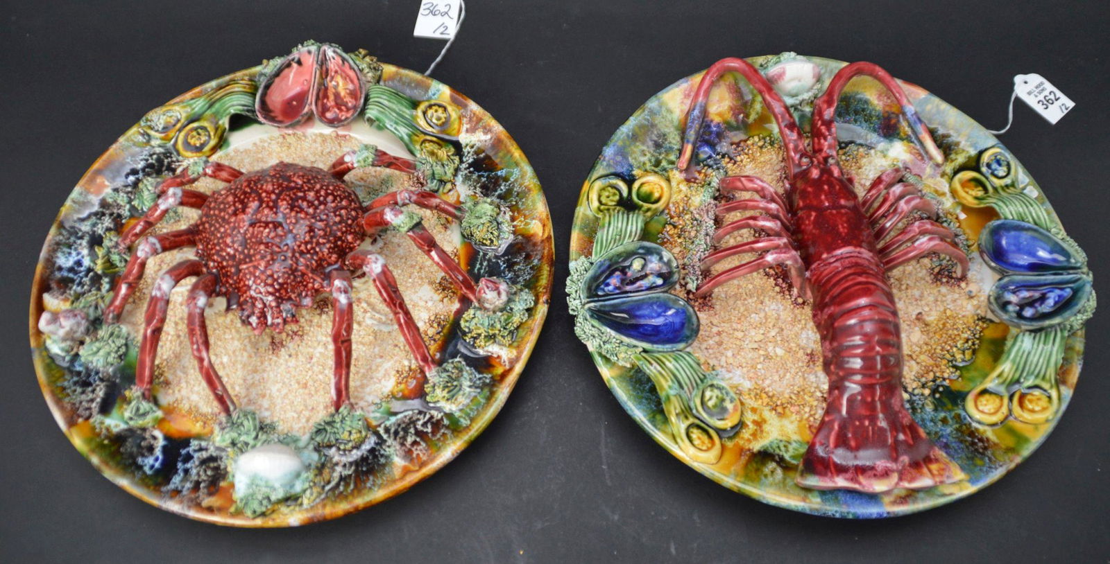 Two Majolica Palissy Style Lobster & Crab Wall Platters (1 of 4)
