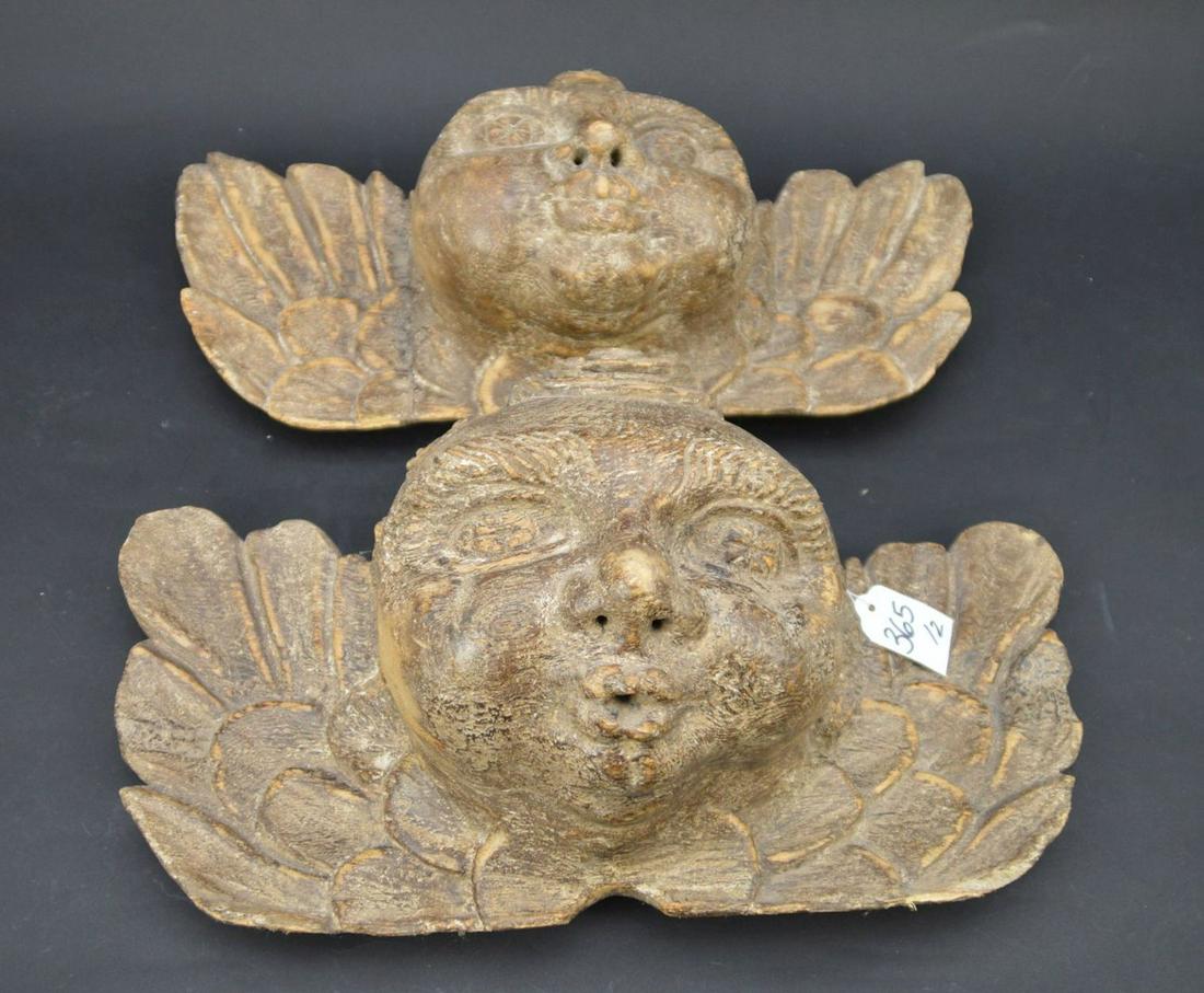 Pair Antique Italian Carved Wood Cherub Heads - Each (1 of 6)