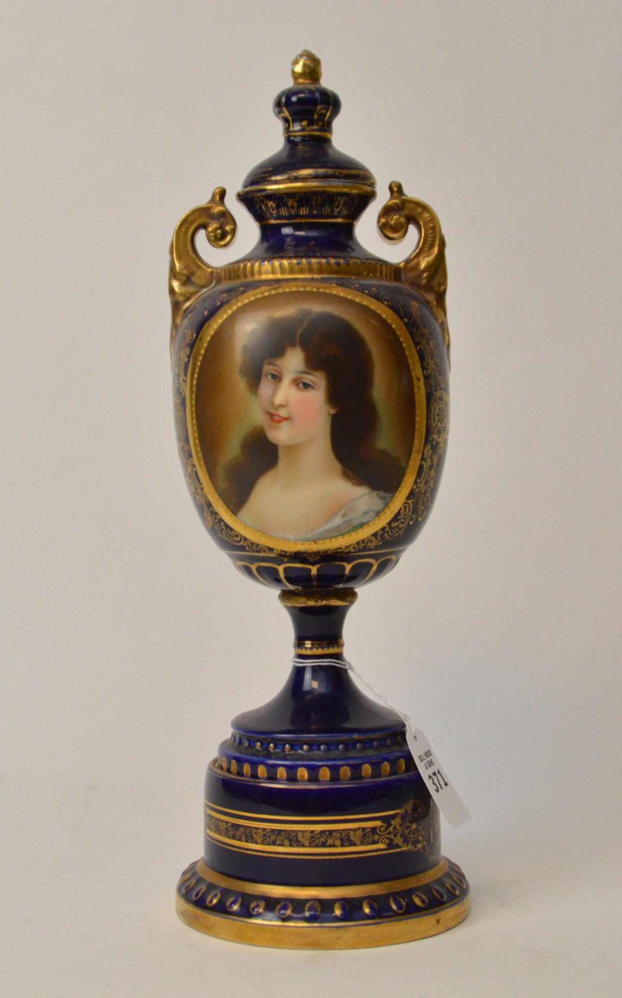 Royal Vienna Cobalt Porcelain Portrait Urn - Lidded (1 of 8)