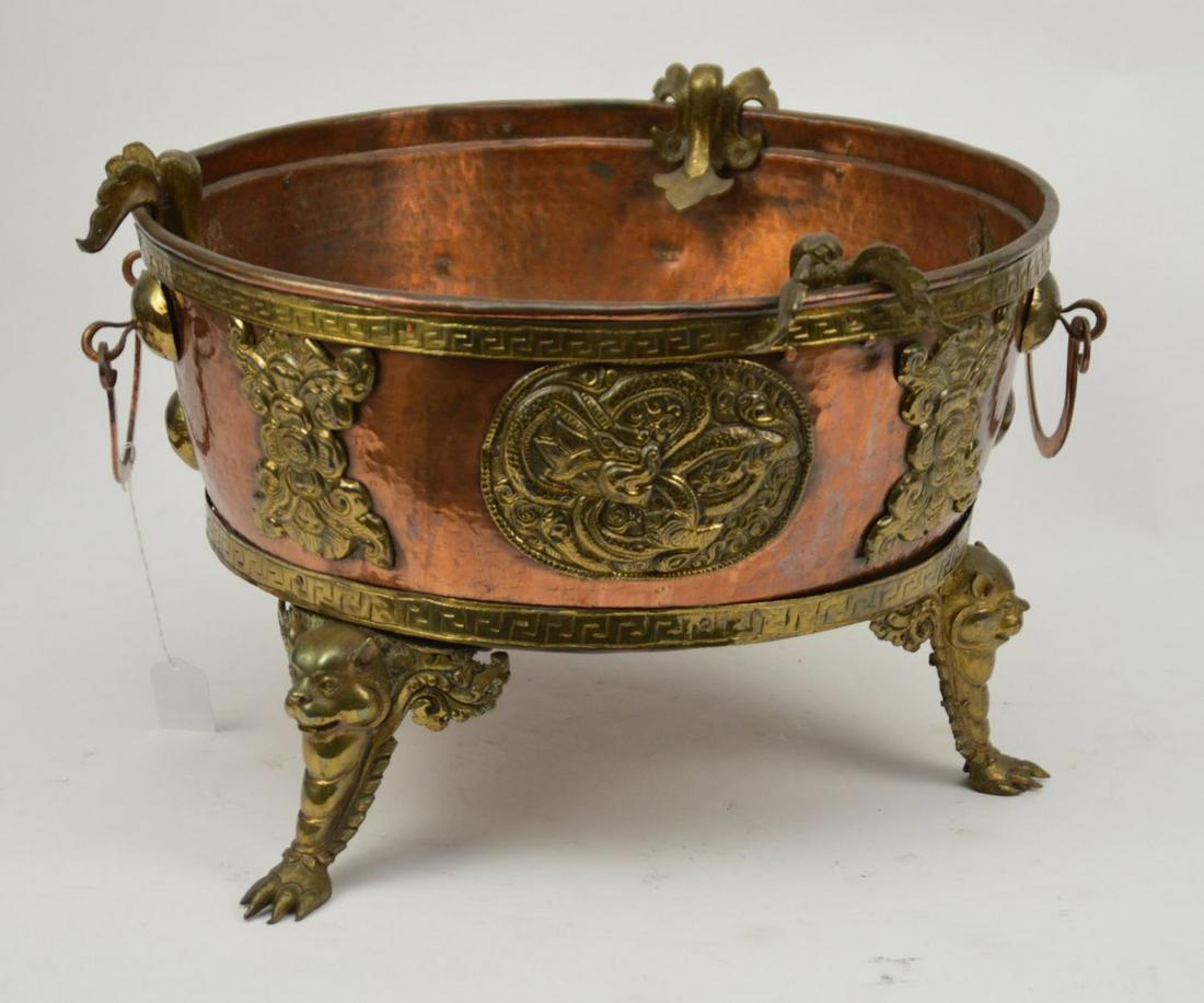 Large Copper Asian Motif Pot or Planter - Hammered (1 of 6)