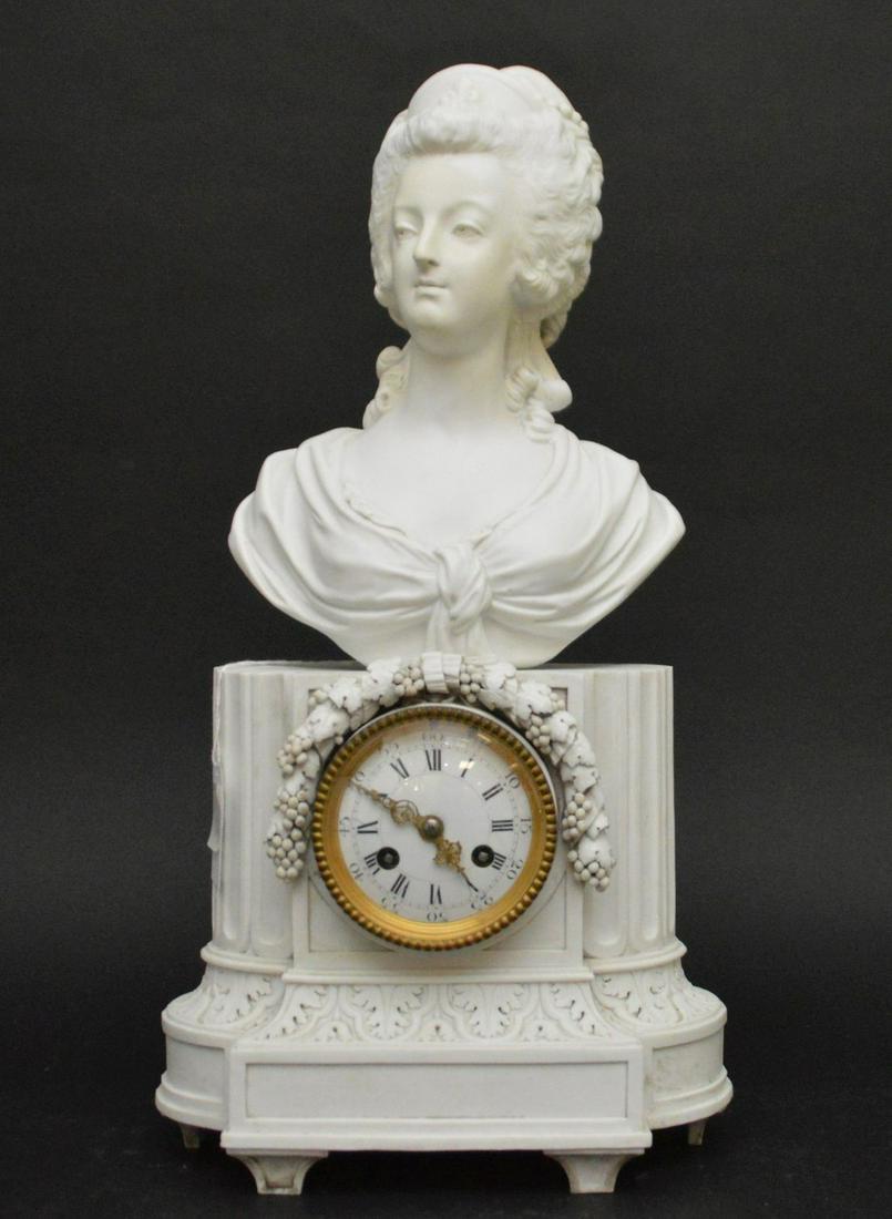 19th C French Marie Antoinette Bisque Mantel Clock - (1 of 7)
