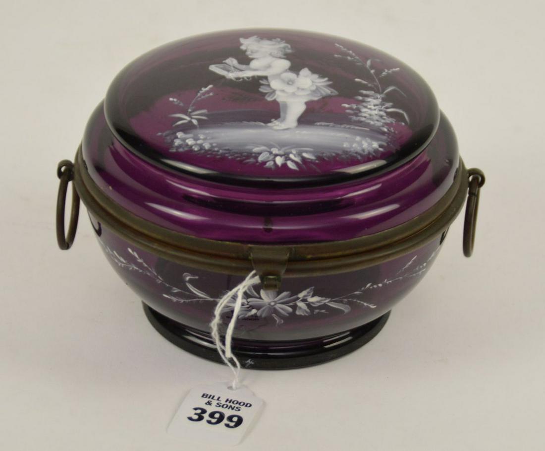 Enamel Painted Mary McGregor Purple Glass Dresser Box - (1 of 5)