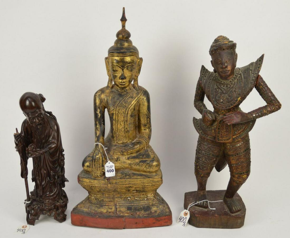Three Asian Figural Deity Wooden Statues - Includes an (1 of 8)