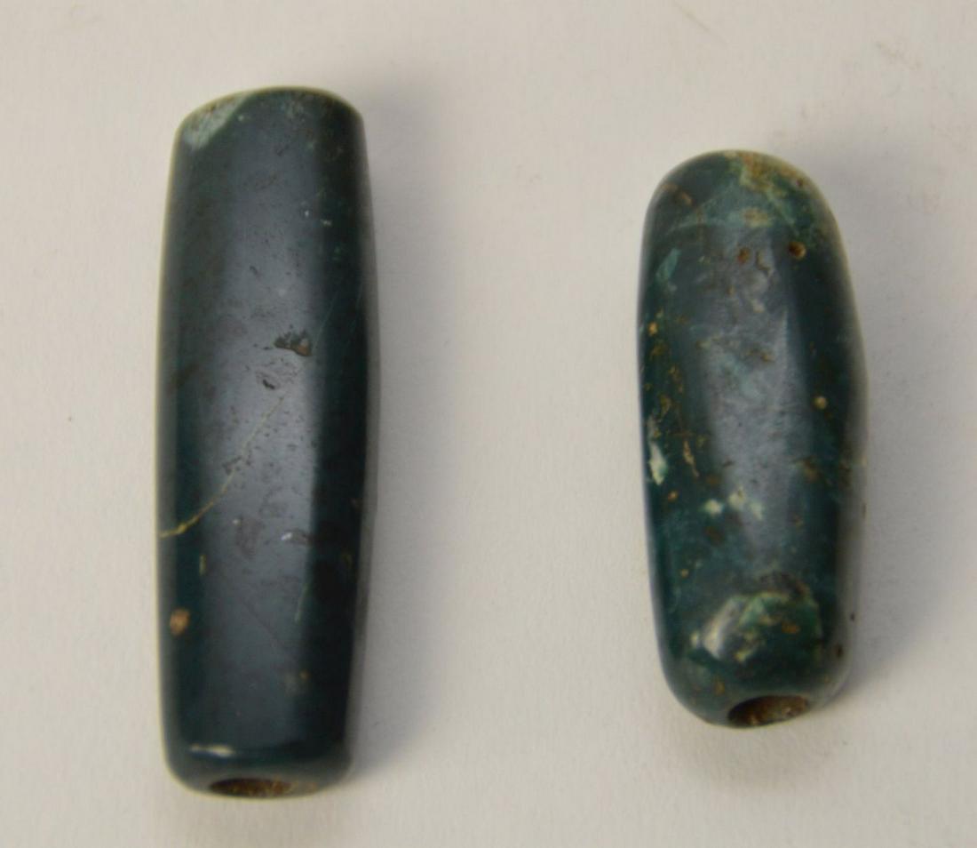 Two Pre-Columbian Blue Jade Tubular Beads,  Each with (1 of 3)