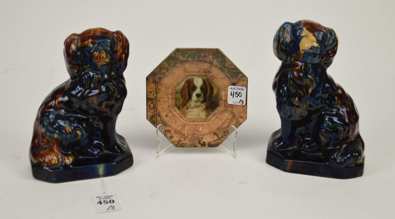 A Pair of Glazed Majolica-Style Pottery Dogs together (1 of 4)