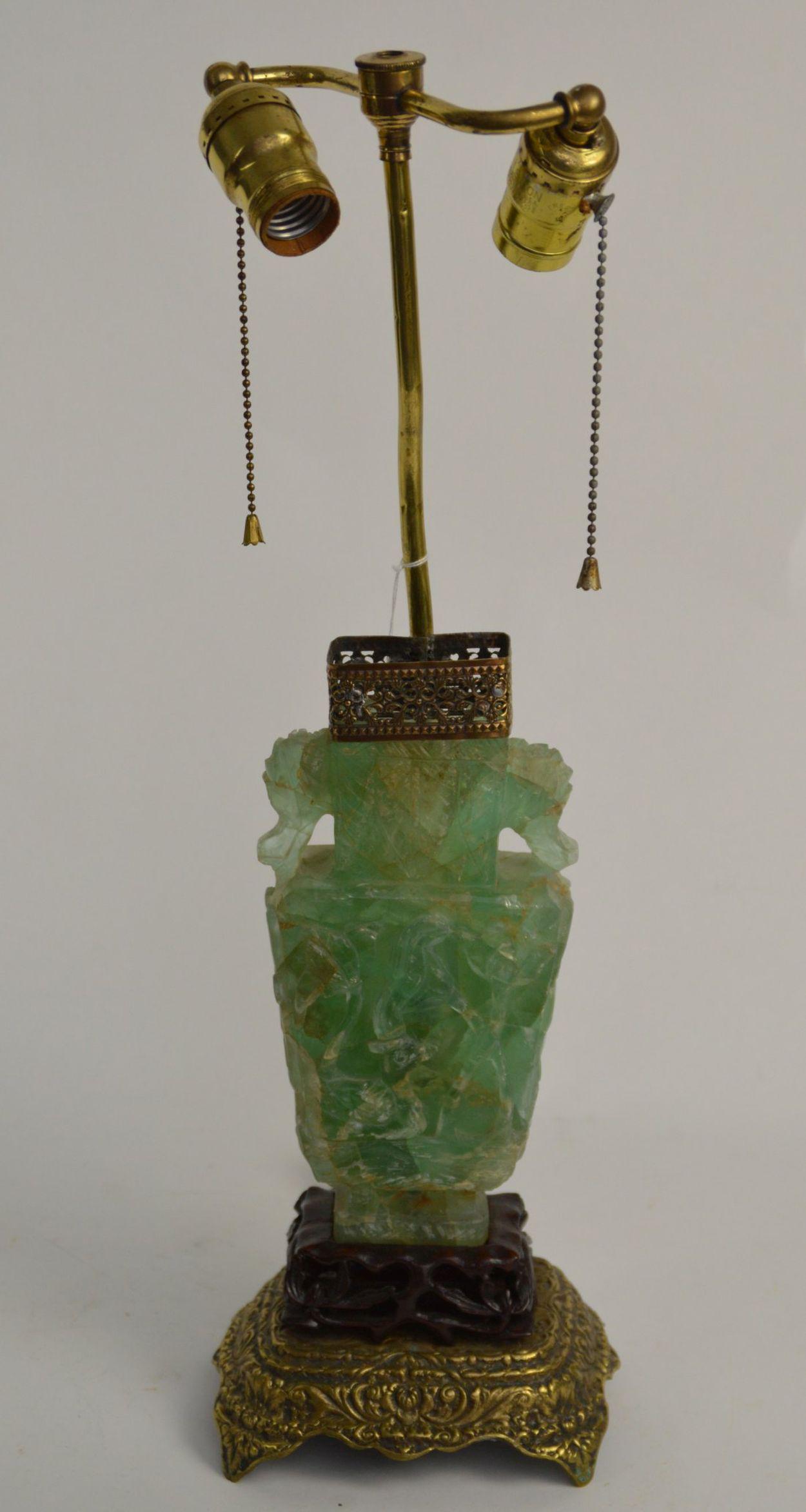 Chinese carved Green Quartz Urn now mounted as a lamp - (1 of 6)
