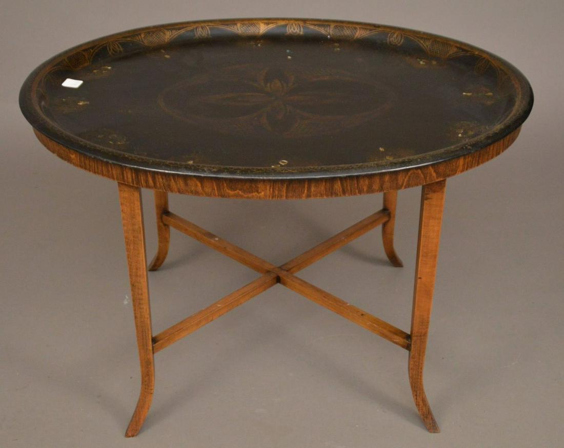 Antique Tole Oval Tray with Base, 19"h x 30"w (1 of 2)