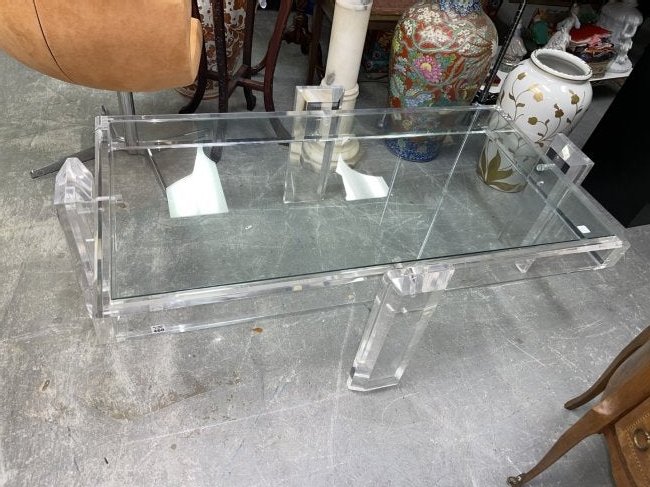 Lucite Coffee Table, 18"h x 51"w x 26"d: Lucite Coffee Table, 18"h x 51"w x 26"d