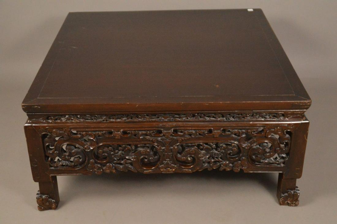 Chinese Coffee Table with deeply Carved apron, 19"h x: Chinese Coffee Table with deeply Carved apron, 19"h x 40" x 40"