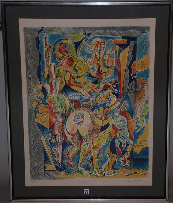 Andre Masson (French 1896-1987) Rare Colored Lithog: Andre Masson (French 1896-1987) Rare Colored Lithograph, fully signed & numbered 67 of 150. Great size. Superb rich colorful impression. 34"x26" & 38"x30", w/frame.