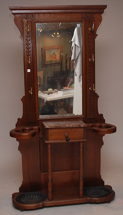 American walnut hall tree (hat rack & umbrella sta: American walnut hall tree (hat rack & umbrella stand) 74"h x 40"w