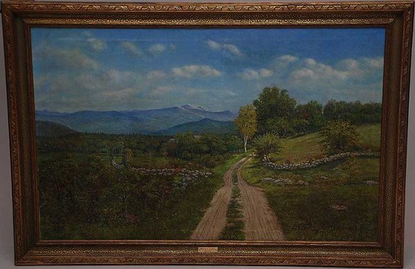 WILLIAM T. ROBINSON, American 1852-1934, "A New E: WILLIAM T. ROBINSON, American 1852-1934, "A New England Landscape", oil on Canvas 28" x 44", signed lower left, in an original frame. Painting recently had a professional Cleaning