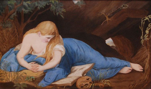 KPM hand painted porcelain plaque reclining beauty: KPM hand painted porcelain plaque, reclining beauty, plaque size 7-1/2" x 13"