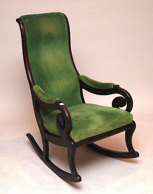 337E Victorian green velvet rocking chair with curving Apr 27, 2010