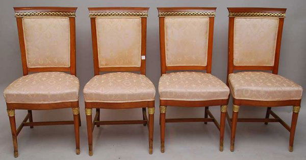 Set of 4 chairs, neo classical gilded design with m: Set of 4 chairs, neo classical gilded design with mint condition upholstered seats & back