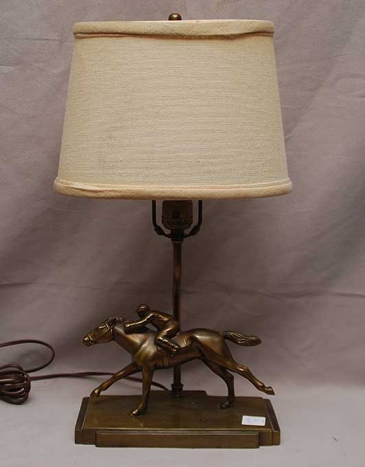 Signed art deco Frankart lamp jockey on horse, 18": Signed art deco Frankart lamp jockey on horse, 18"H