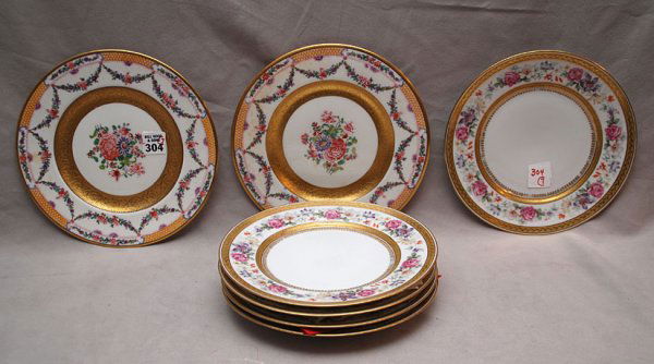 7 plates; 2 George Jones (9"), five D&C Limoges "B: 7 plates; 2 George Jones (9"), five D&C Limoges "Bernardaud & Co" 8 1/2"