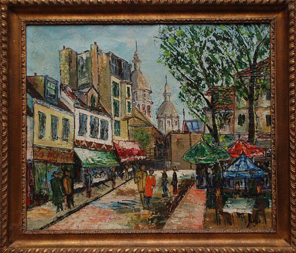 Alphonse Léon Quizet (FRENCH, 1885-1955), oil on c: Alphonse Léon Quizet (FRENCH, 1885-1955), oil on canvas, Paris Street Scene", 18"x21-1/2"
