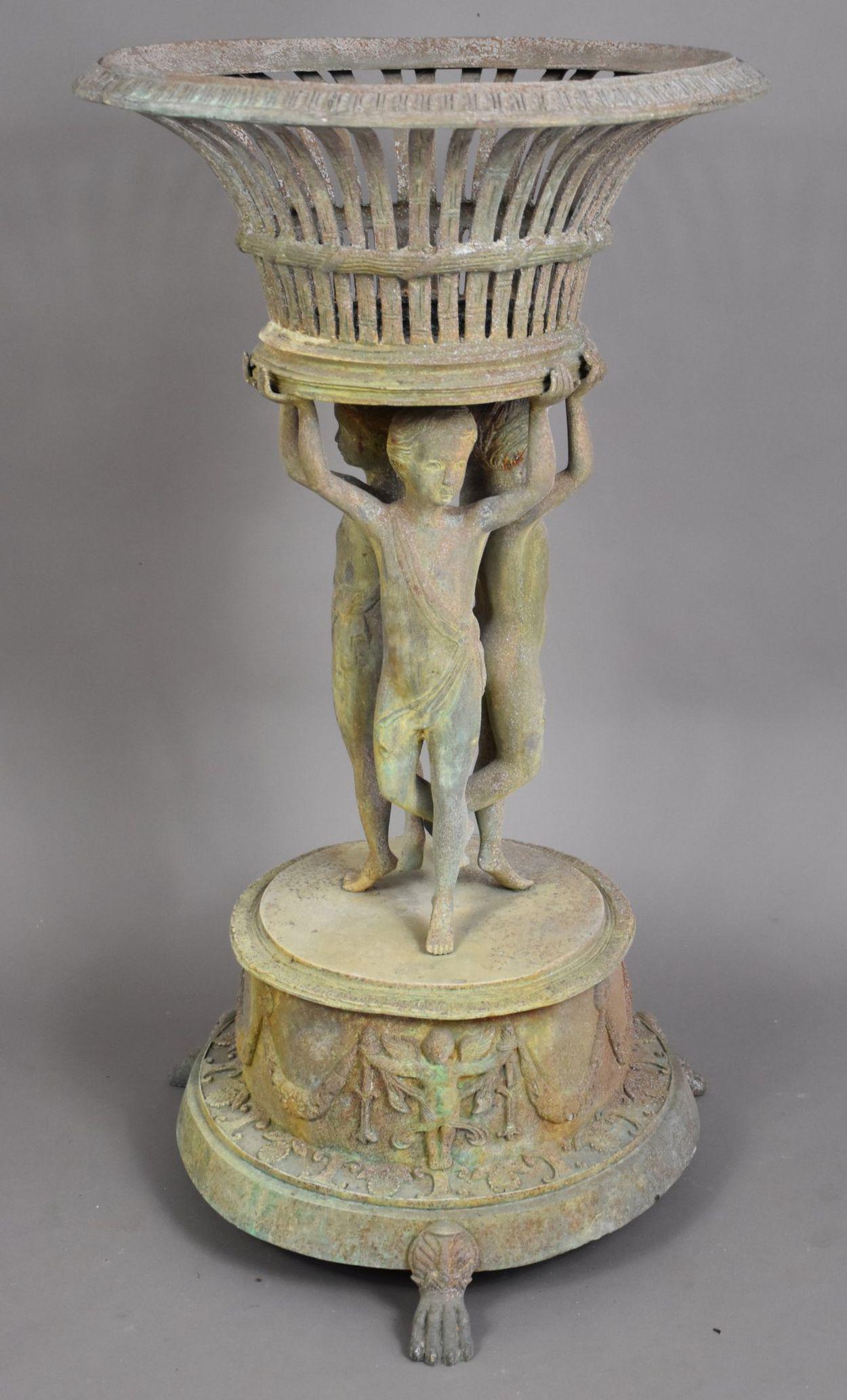 Iron Planter with 3 Muses Support 37" H x 20 1/4" (1 of 9)