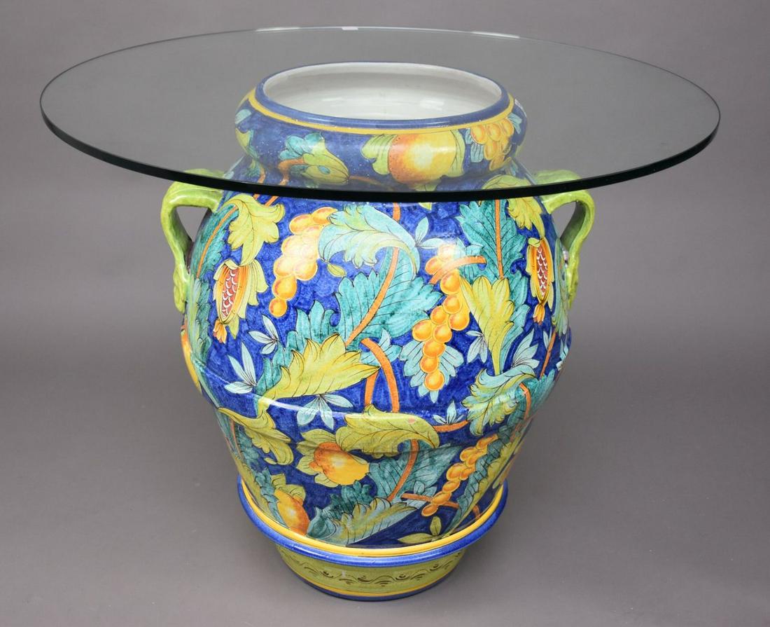 Italian Pottery Olive Jar Jardiniere, Lemon & Leaf (1 of 9)