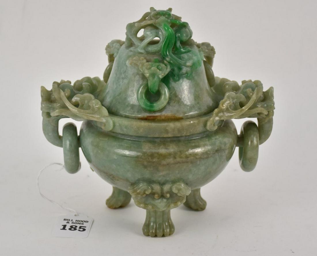 CHINESE JADE CENSER & COVER Qing dynasty.  The censer (1 of 10)